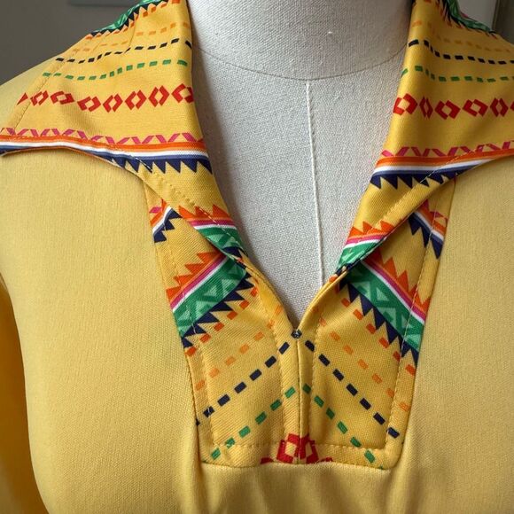 Vintage 70s Yellow Spread Collar Long Sleeve A-Line Dress S - Picture 5 of 7